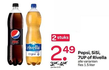 Aanbiedingen Pepsi, sisi, 7up of rivella - Huismerk - Spar  - Geldig van 24/08/2017 tot 06/09/2017 bij Spar