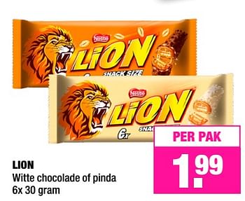 Aanbiedingen Lion witte chocolade of pinda - Nestlé - Geldig van 28/08/2017 tot 10/09/2017 bij Big Bazar