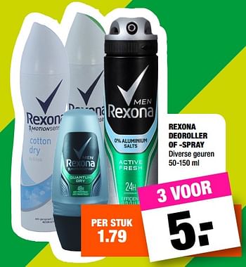 Aanbiedingen Rexona deoroller of -spray - Rexona - Geldig van 28/08/2017 tot 10/09/2017 bij Big Bazar