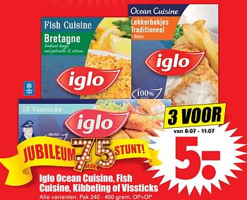 Aanbiedingen Iglo ocean cuisine, fish cuisine, kibbeling of vissticks - Iglo - Geldig van 27/08/2017 tot 02/09/2017 bij Lekker Doen