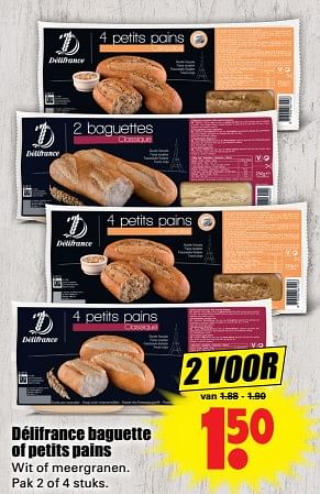 Aanbiedingen Délifrance baguette of petits pains wit of meergranen - Delifrance - Geldig van 27/08/2017 tot 02/09/2017 bij Lekker Doen