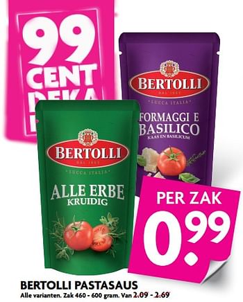 Aanbiedingen Bertolli pastasaus - Bertolli - Geldig van 27/08/2017 tot 02/09/2017 bij Deka Markt