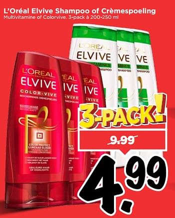 Aanbiedingen L`oréal elvive shampoo of crèmespoeling - L'Oreal Paris - Geldig van 27/08/2017 tot 02/09/2017 bij Vomar