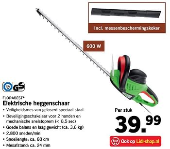 Aanbiedingen Florabest elektrische heggenschaar - Flora  Best - Geldig van 27/08/2017 tot 03/09/2017 bij Lidl