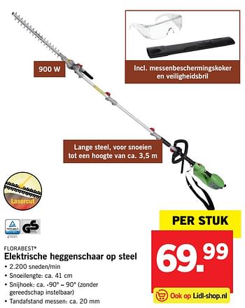 Aanbiedingen Florabest elektrische heggenschaar op steel - Flora  Best - Geldig van 27/08/2017 tot 03/09/2017 bij Lidl