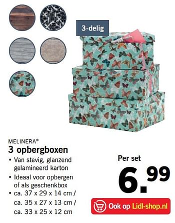 Aanbiedingen 3 opbergboxen - Melinera - Geldig van 27/08/2017 tot 03/09/2017 bij Lidl