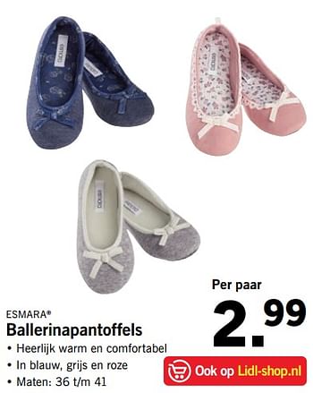 Aanbiedingen Ballerinapantoffels - Esmara - Geldig van 27/08/2017 tot 03/09/2017 bij Lidl