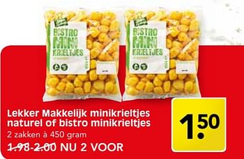 Aanbiedingen Lekker makkelijk minikrieltjes naturel of bistro minikrieltjes - Huismerk - Em-té - Geldig van 27/08/2017 tot 02/09/2017 bij Em-té