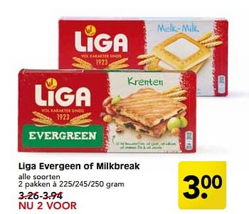 Aanbiedingen Liga evergeen of milkbreak - Liga - Geldig van 27/08/2017 tot 02/09/2017 bij Em-té