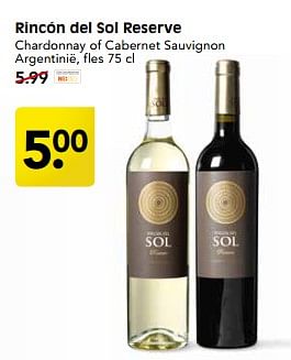 Aanbiedingen Rincón del sol reserve chardonnay of cabernet sauvignon argentinië - Witte wijnen - Geldig van 27/08/2017 tot 02/09/2017 bij Em-té
