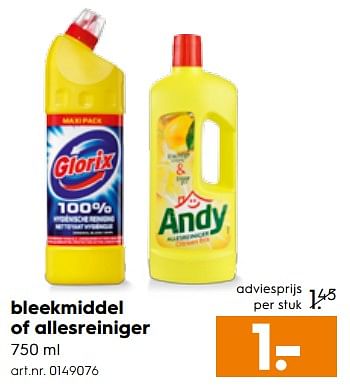 Aanbiedingen Bleekmiddel of allesreiniger - Andy - Geldig van 26/08/2017 tot 06/09/2017 bij Blokker