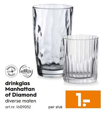 Aanbiedingen Drinkglas manhattan of diamond - Duralex - Geldig van 26/08/2017 tot 06/09/2017 bij Blokker
