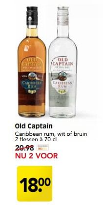 Aanbiedingen Old captain caribbean rum, wit of bruin - Old Captain - Geldig van 27/08/2017 tot 02/09/2017 bij Em-té