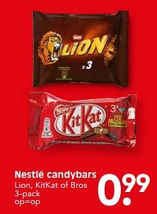 Aanbiedingen Nestlé candybars lion, kitkat of bros - Nestlé - Geldig van 27/08/2017 tot 02/09/2017 bij Em-té