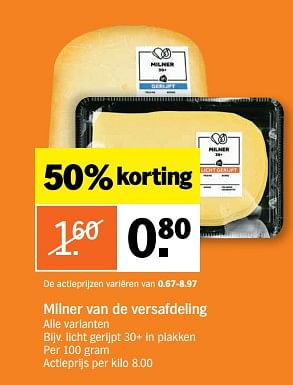 Aanbiedingen Milner van de versafdeling licht gerijpt 30+ in plakken - Milner - Geldig van 28/08/2017 tot 03/09/2017 bij Albert Heijn