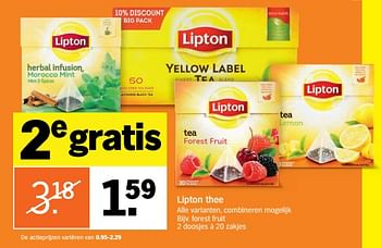 Aanbiedingen Lipton thee forest fruit - Lipton - Geldig van 28/08/2017 tot 03/09/2017 bij Albert Heijn