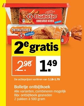 Aanbiedingen Bolletje ontbijtkoek gesneden - Bolletje - Geldig van 28/08/2017 tot 03/09/2017 bij Albert Heijn