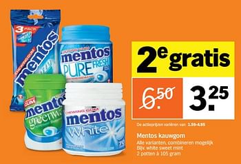 Aanbiedingen Mentos kauwgom white sweet mint - Mentos - Geldig van 28/08/2017 tot 03/09/2017 bij Albert Heijn