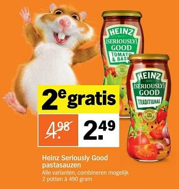 Aanbiedingen Heinz seriously good pastasauzen - Heinz - Geldig van 28/08/2017 tot 03/09/2017 bij Albert Heijn