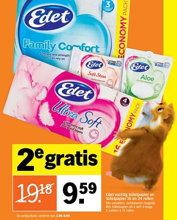 Aanbiedingen Edet toiletpapier ultra soft - Edet - Geldig van 28/08/2017 tot 03/09/2017 bij Albert Heijn