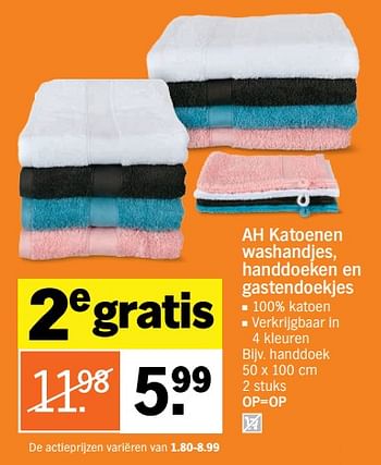 Aanbiedingen Katoenen washandjes, handdoeken en gastendoekjes - Huismerk - Albert Heijn - Geldig van 28/08/2017 tot 03/09/2017 bij Albert Heijn