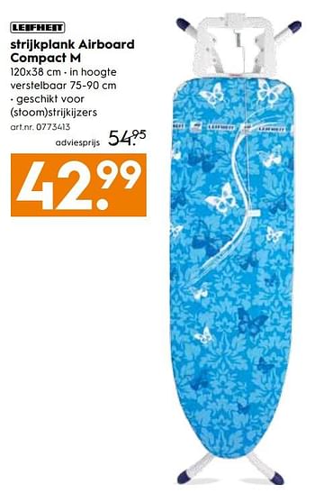 Aanbiedingen Strijkplank airboard compact m - Leifheit - Geldig van 26/08/2017 tot 06/09/2017 bij Blokker