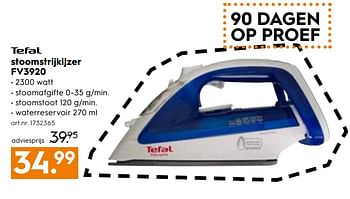 Aanbiedingen Tefal stoomstrijkijzer fv3920 - Tefal - Geldig van 26/08/2017 tot 06/09/2017 bij Blokker