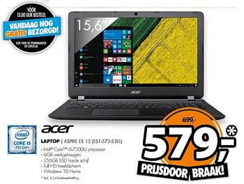 Aanbiedingen Acer laptop aspire es 15 es1-572-53el - Acer - Geldig van 26/08/2017 tot 03/09/2017 bij Expert