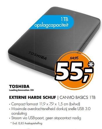 Aanbiedingen Toshiba externe harde schijf canvio basics 1tb - Toshiba - Geldig van 26/08/2017 tot 03/09/2017 bij Expert