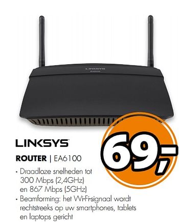 Aanbiedingen Linksys router ea6100 - Linksys - Geldig van 26/08/2017 tot 03/09/2017 bij Expert