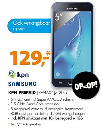 Aanbiedingen Samsung kpn prepaid galaxy j3 2016 - Samsung - Geldig van 26/08/2017 tot 03/09/2017 bij Expert