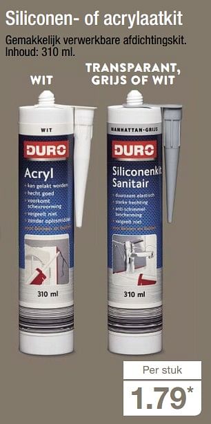 Aanbiedingen Siliconen- of acrylaatkit - Duro - Geldig van 28/08/2017 tot 03/09/2017 bij Aldi