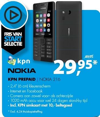 Aanbiedingen Nokia kpn prepaid nokia 216 - Nokia - Geldig van 26/08/2017 tot 03/09/2017 bij Expert