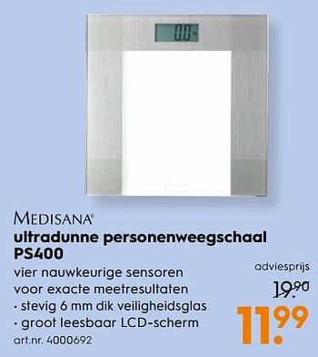 Aanbiedingen Medisana ultradunne personenweegschaal ps400 - Medisana - Geldig van 26/08/2017 tot 06/09/2017 bij Blokker