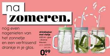Aanbiedingen Drinkbeker met rietje - Huismerk - Blokker - Geldig van 26/08/2017 tot 06/09/2017 bij Blokker