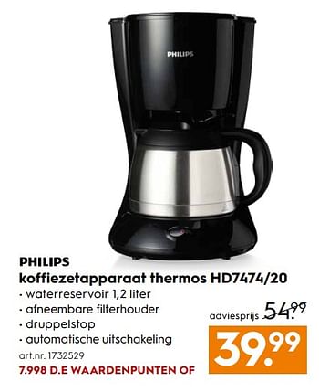 Aanbiedingen Philips koffiezetapparaat thermos hd7474-20 - Philips - Geldig van 26/08/2017 tot 06/09/2017 bij Blokker