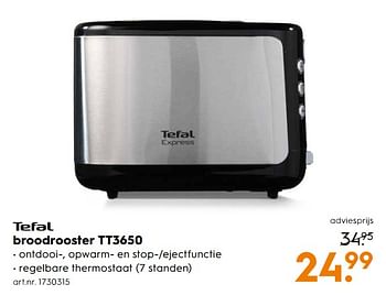 Aanbiedingen Tefal broodrooster tt3650 - Tefal - Geldig van 26/08/2017 tot 06/09/2017 bij Blokker