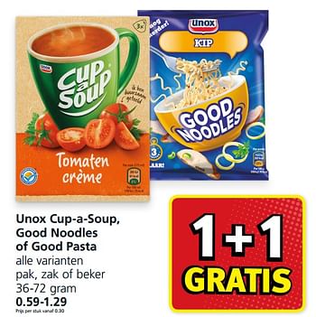 Aanbiedingen Unox cup-a-soup, good noodles of good pasta - Unox - Geldig van 28/08/2017 tot 03/09/2017 bij Jan Linders