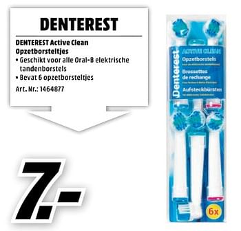 Aanbiedingen Denterest active clean opzetborsteltjes - Denterest - Geldig van 28/08/2017 tot 03/09/2017 bij Media Markt