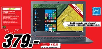 Aanbiedingen Acer aspire 3 15.6 laptop - Acer - Geldig van 28/08/2017 tot 03/09/2017 bij Media Markt