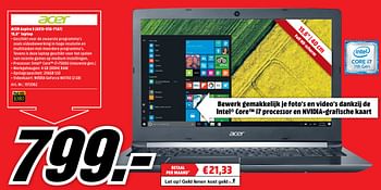 Aanbiedingen Acer aspire5 15.6 laptop - Acer - Geldig van 28/08/2017 tot 03/09/2017 bij Media Markt