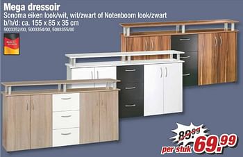 Aanbiedingen Mega dressoir sonoma eiken look-wit, wit-zwart of notenboom look-zwart - Huismerk - Poco - Geldig van 28/08/2017 tot 03/09/2017 bij Poco