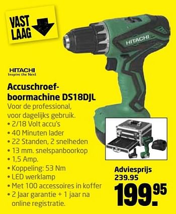 Aanbiedingen Hitachi accuschroefboormachine ds18djl - Hitachi - Geldig van 28/08/2017 tot 10/09/2017 bij Formido