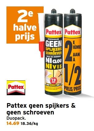 Aanbiedingen Pattex geen spijkers + geen schroeven - Pattex - Geldig van 28/08/2017 tot 03/09/2017 bij Gamma