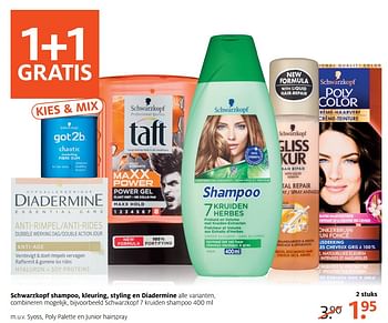 Aanbiedingen Schwarzkopf shampoo, kleuring, styling en diadermine - Huismerk - Etos - Geldig van 28/08/2017 tot 10/09/2017 bij Etos