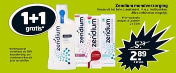 Aanbiedingen Tandpasta coolmint - Zendium - Geldig van 29/08/2017 tot 03/09/2017 bij Trekpleister
