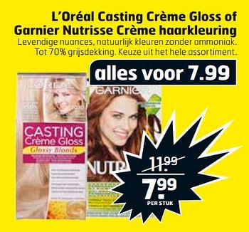 Aanbiedingen L`oréal casting crème gloss of garnier nutrisse crème haarkleuring - Garnier - Geldig van 29/08/2017 tot 03/09/2017 bij Trekpleister