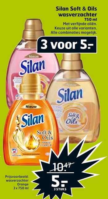 Aanbiedingen Silan soft + oils wasverzachter - Silan - Geldig van 29/08/2017 tot 03/09/2017 bij Trekpleister