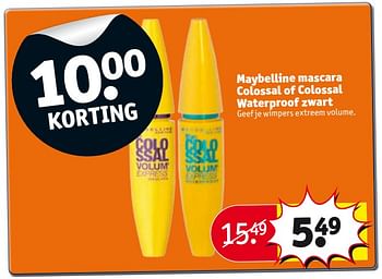 Aanbiedingen Maybelline mascara colossal of colossal waterproof zwart - Maybelline - Geldig van 29/08/2017 tot 10/09/2017 bij Kruidvat