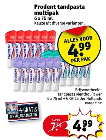 Aanbiedingen Tandpasta menthol power 6 x + gratis oer hollands magazine - Prodent - Geldig van 29/08/2017 tot 10/09/2017 bij Kruidvat